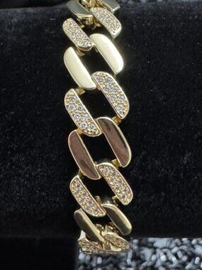 18K Gold Filled AAA CZ Link Bracelet Adjustable 6.5”–7” NWOT Statement Bracelet